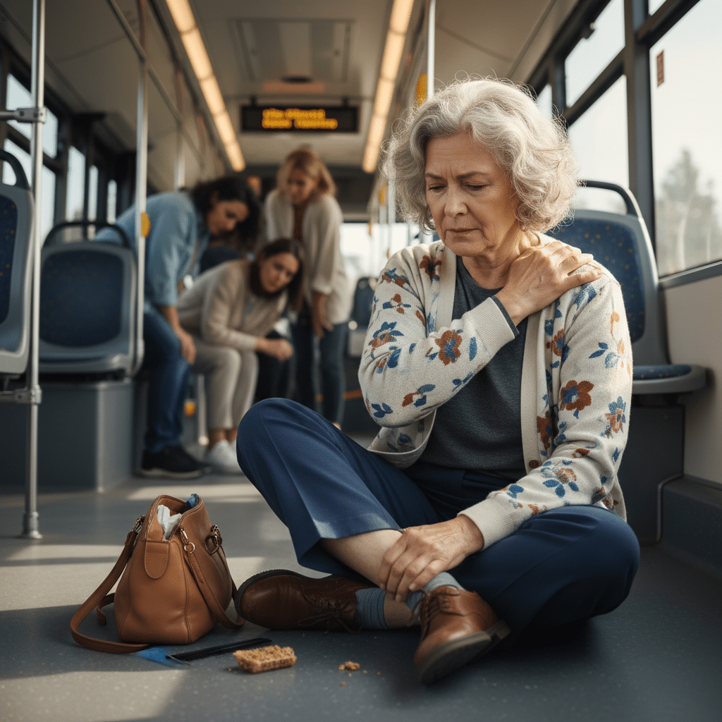 אישה מבוגרת נפצעה בכתף ובברך בתאונת דרכים במהלך נסיעה באוטובוס