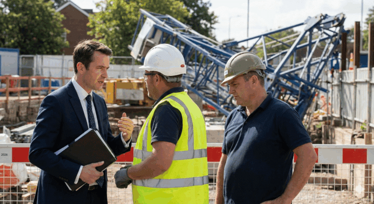 תאונות עגורן בעבודה: מדריך משפטי לאחריות ופיצויים באתר בניה (2026)