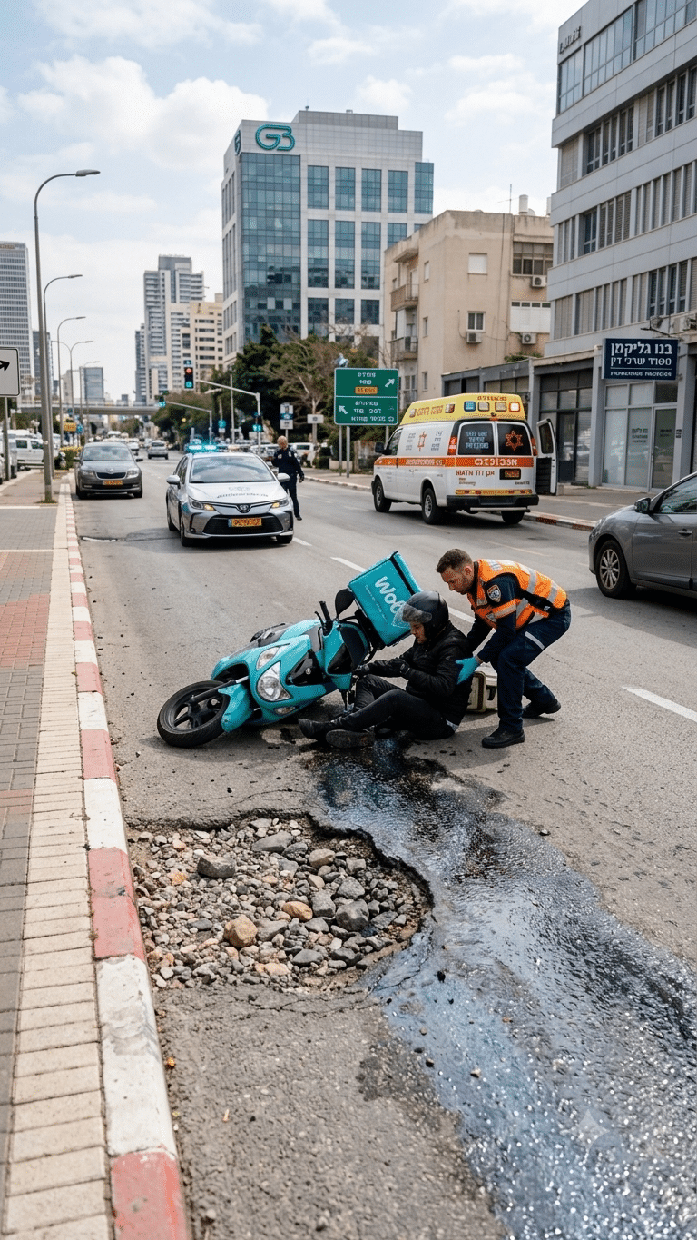 שליח תאונת דרכים בעבודה על מפגע בכביש - עורך דין בנו גליקמן