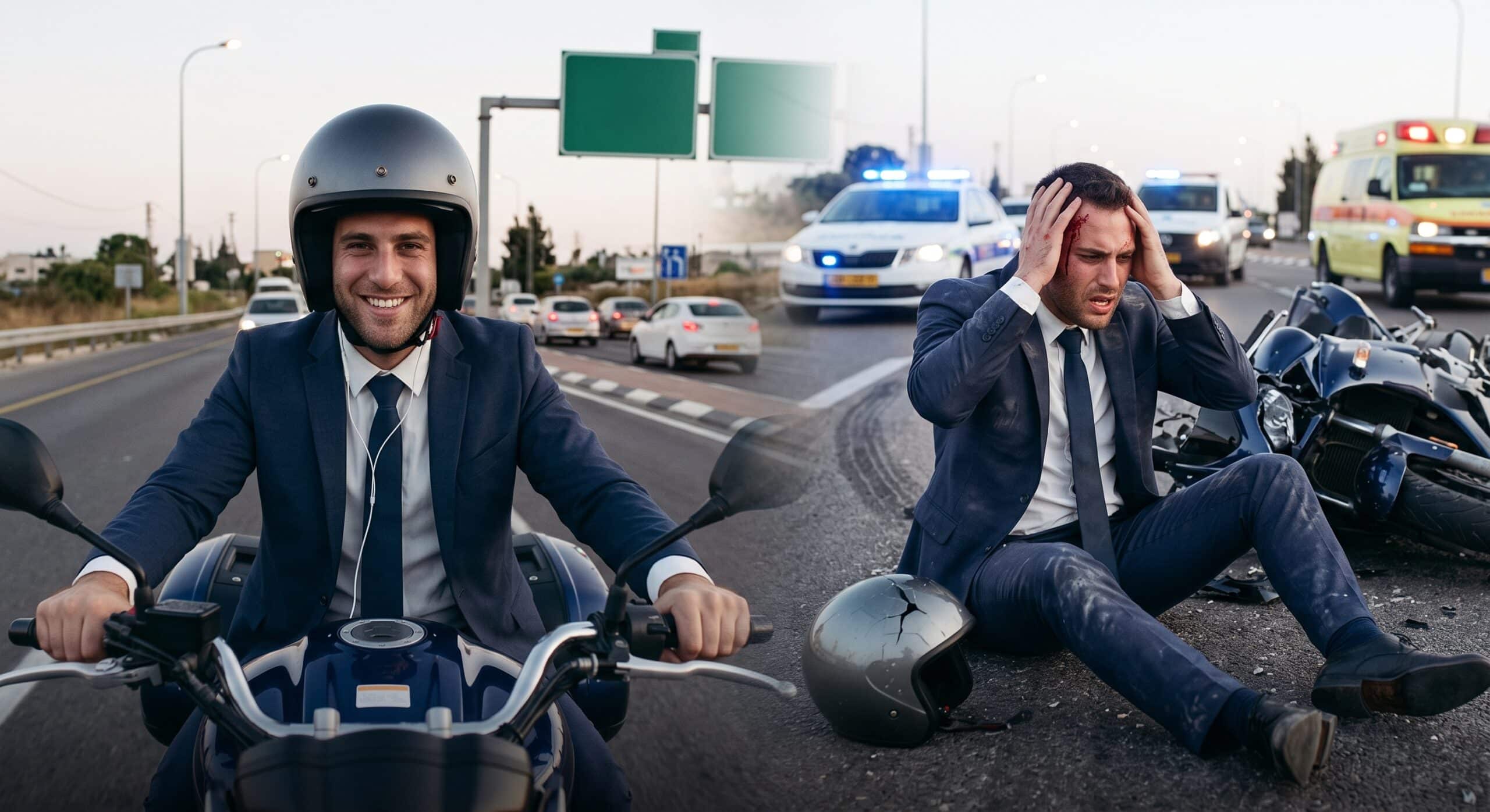 תאונת אופנוע בדרך הביתה מהעבודה - עורך דין תאונות אופנוע בנו גליקמן